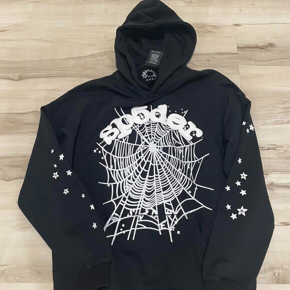 Sp5der Men’s OG Web Hoodie – Black & White Streetwear Pullover - Picture 1 of 6